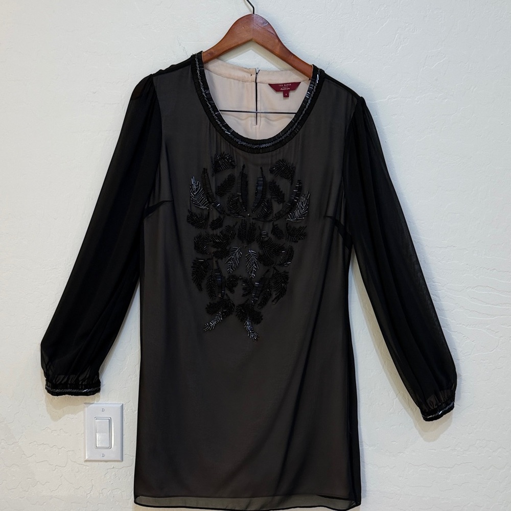 Ted Baker Black Sheer Embroidered Dress